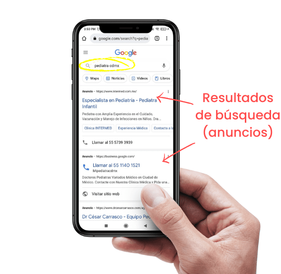 anuncio de google ads en movil para atraer más pacientes a tu consultorio